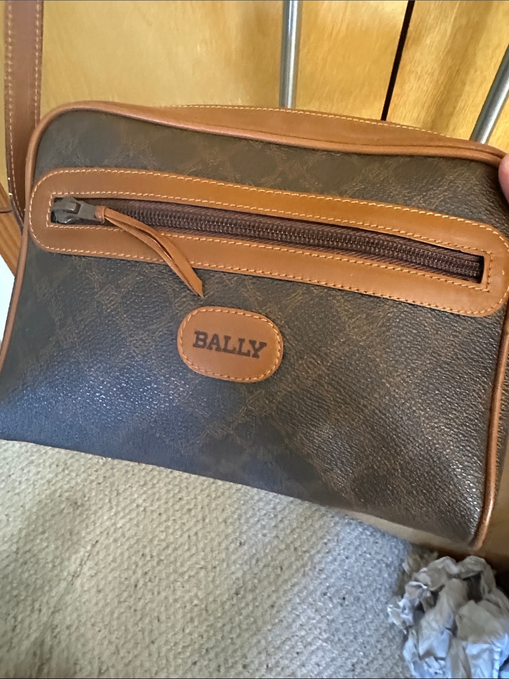Bally Brown and Tan Leather crossbody never used mint condition